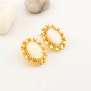 Aretes stud ovalado con perla y zirconia baño 18k pin de plata