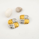 Aretes stud cuadrados dos tonos acero inoxidable