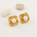 Aretes stud flor con microzirconia perla y baño 18k pin de plata