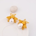 Aretes insecto con perla shell baño 18k pin de plata