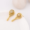 Aretes stud con zirconia raqueta de padel baño 18k