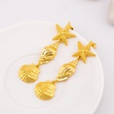 Aretes colgante concha, estrella y caracol de mar baño 18k
