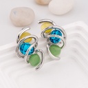 Aretes espiral con zirconia  y piedras semipreciosas baño 18k