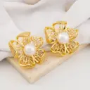 Aretes flor con zirconias y perlas baño 18k