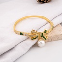 Pulsera chongo con zirconias y perla colgante esmeralda baño 18k