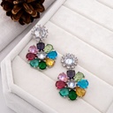 Aretes colgantes flor multicor zirconia  baño 18k