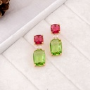 Aretes zirconia fusia y verde baño 18k