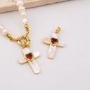 Dije cruz madre perla corazon rojo baño 18k