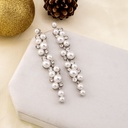 Aretes colgantes con zirconias y perlas baño 18k