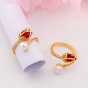 Anillo ajustable de tulipan con zirconias baño 18k