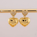 Aretes colgantes de corazon con zirconias baño 18k