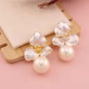 Aretes colgantes de flor con perlas baño 18k