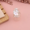 Anillo ajustable de perla barroca baño 18k plateado