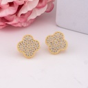 Aretes stud de trebol con zirconias baño 18k