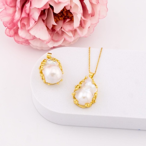 [F0441] Dije de perla barroca con baño 18k
