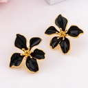 Aretes de flor esmaltadas (NEGRO) baño 18k