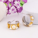 Argollas doble tono con perlas baño 18k