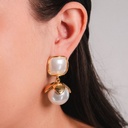 Aretes colgantes de perla baño 18k