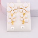 Aretes colgantes de flor baño 18k blancos