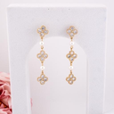Aretes colgantes de trebol con zirconias baño 18k