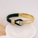 Brazalete de cuero y zirconias baño 18k verde