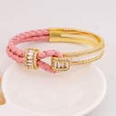Brazalete de cuero y zirconias baño 18k rosa