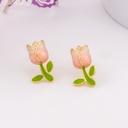 Aretes stud de tulipan esmaltados baño 18k rosa