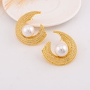 Aretes media luna con perlas y zirconias baño 18k