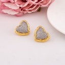 Aretes stud de corazon doble tono con zirconias baño 18k