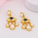 Aretes colgantes de ojos con perlas baño 18k
