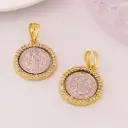 Dije medalla religiosa San Benito doble tono con micropave 