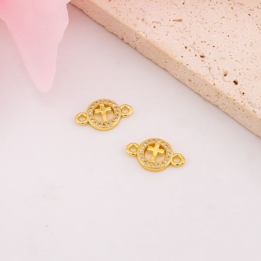 [L0526A] Enlace de cruz con micropave baño 18k