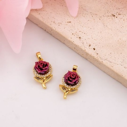 [L0616C] Dije de rosa con micropave baño 18k