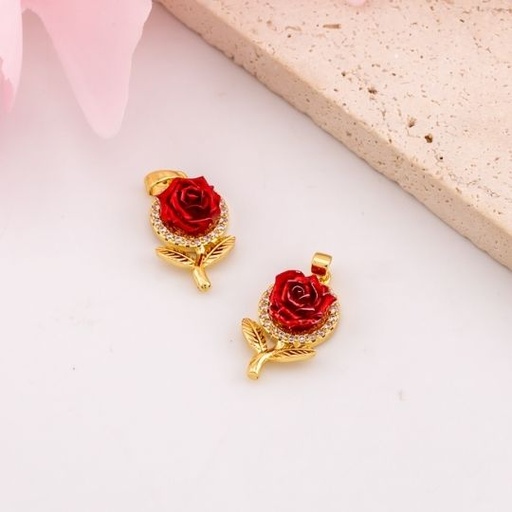 [L0616B] Dije de rosa con micropave baño 18k