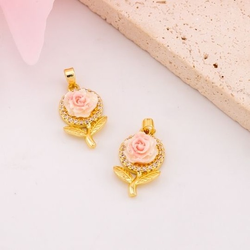 [L0616D] Dije de rosa con micropave baño 18k