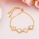 Pulsera ajustable de trebol con zirconias y madre perla baño 18k