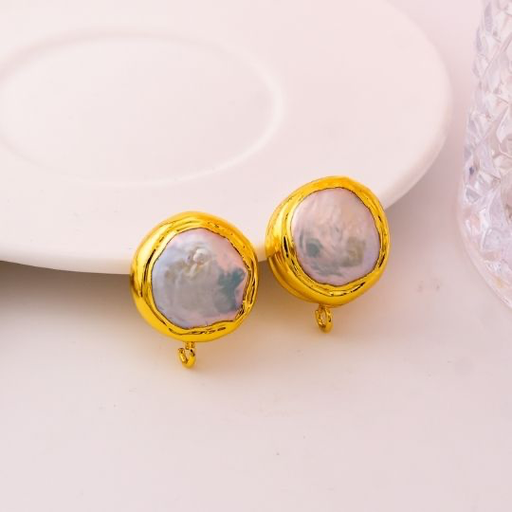 [F0467] Patente redonda de perla barroca engastado en goldfilled
