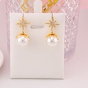 Aretes colgantes de destello con perlas y zirconias baño 18k