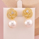 Aretes colgantes perla con zirconias baño 18k