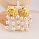 Aretes de almeja con perlas colgantes baño 18k