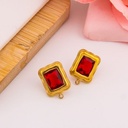 Patente rectangular con zirconia roja en acero inoxidable