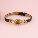 Pulsera de cuero con piedra semipreciosa baño 18k
