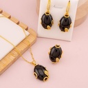 Set 3 piezas Aretes, Cadena y anillos de piedra semipreciosa baño 18k