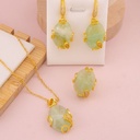 Set 3 piezas Aretes, Cadena y anillos de piedra semipreciosa baño 18k