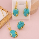 Set 3 piezas Aretes, Cadena y anillos de piedra semipreciosa baño 18k