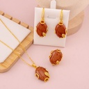 Set 3 piezas Aretes, Cadena y anillos de piedra semipreciosa baño 18k