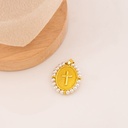 Dije medalla religiosa de cruz con perlas baño 18k
