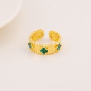 Anillo ajustable de trebol en Malaquita baño 18k