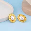 Aretes ovalados con perla en acero inoxidable