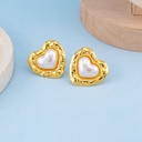 Aretes de corazon con perla en acero inoxidable
